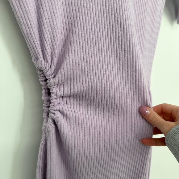 Maje Reine Dress Rib Knit Short Sleeve Mock Neck Fit and Flare Mini Light Purple - Picture 10 of 14